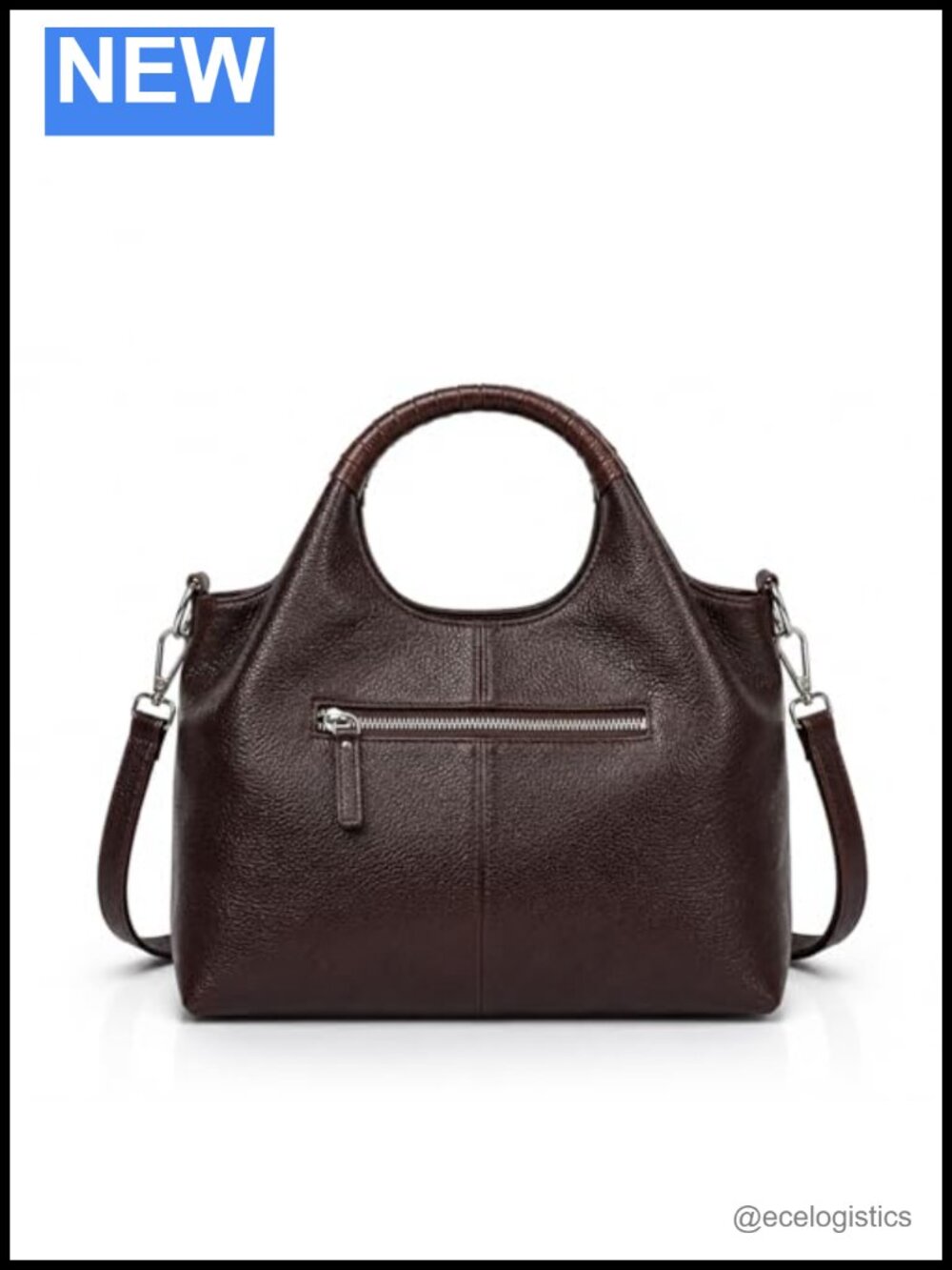 Genuine Leather Satchel Handbag with Detachable Strap, Medium Work Purse with